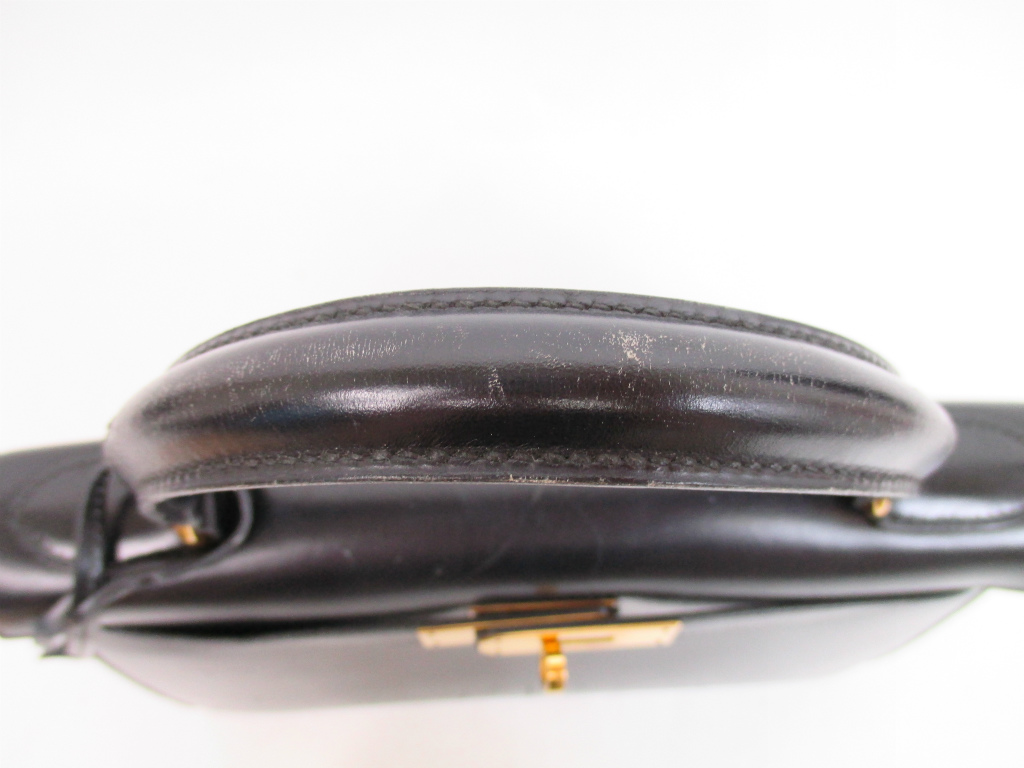 Hermes Kelly 28 Black Gold Hardware Box Calf Leather Hand Bag R ...  