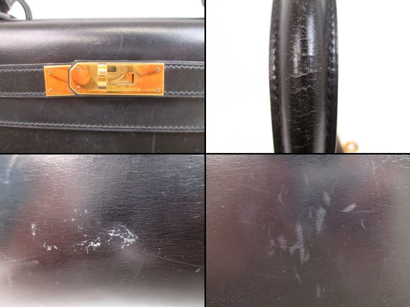 Hermes Kelly 28 Black Gold Hardware Box Calf Leather Hand Bag R ...  