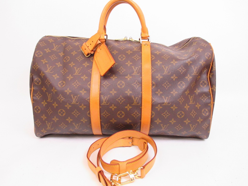 LOUIS VUITTON Monogram Leather Brown Gym Bag Keepall 50 Bandouliere #4758 - Authentic Brand Shop ...