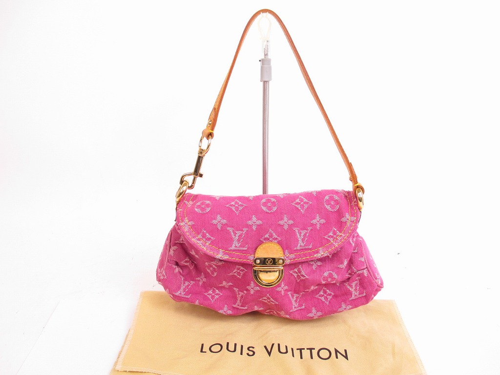Authentic LOUIS VUITTON Monogram Denim Pink Shoulder Bag Pouch Mini Pleaty #4825