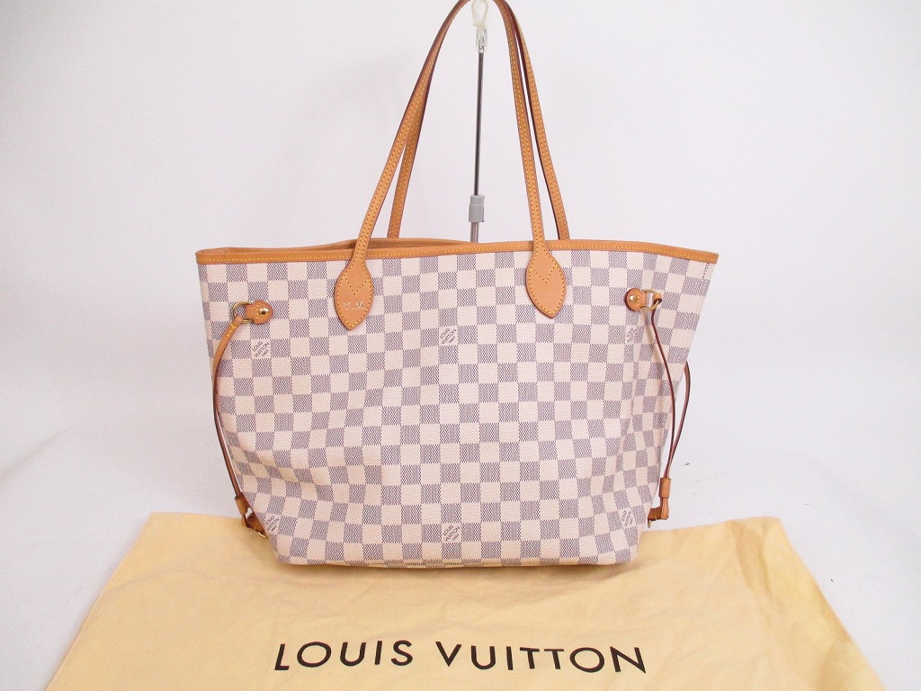 LOUIS VUITTON Azur Leather White Tote&Shoppers Bag Neverfull MM #4923 - Authentic Brand Shop TOKYO&#39;s