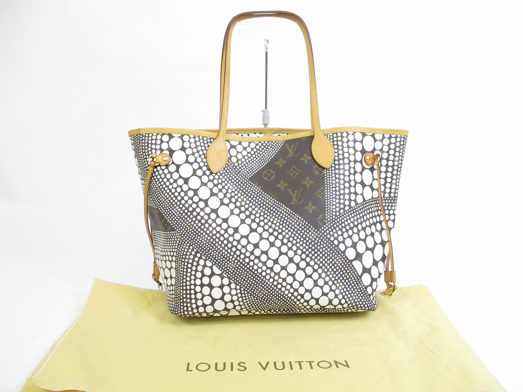 LOUIS VUITTON Limited Kusama Leather White Tote Bag Purse Neverfull MM #5375 - Authentic Brand ...