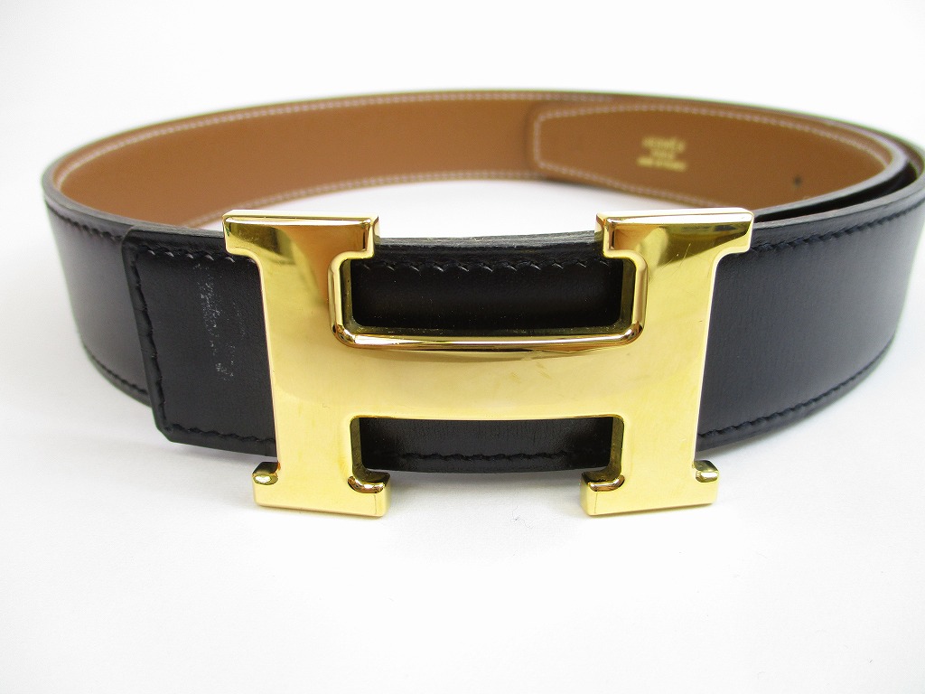 HERMES Belt Constance Gold H Buckle Black Brown Leather Waist Size 68-73 #5578 - Authentic Brand ...