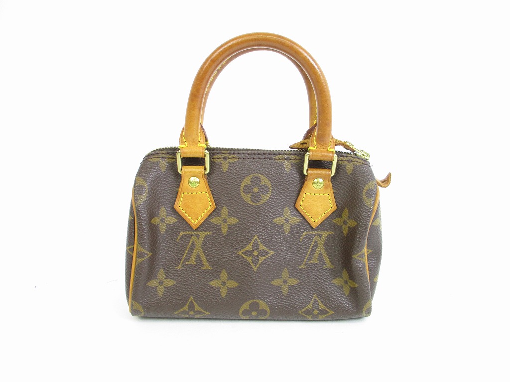 LOUIS VUITTON Monogram Leather Brown Hand Bag Mini Speedy w/Strap #5606 - Authentic Brand Shop ...