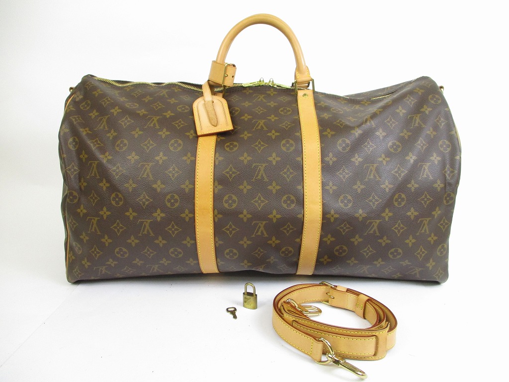 LOUIS VUITTON Monogram Leather Brown Gym Bag Keepall 60 Bandouliere #5650 - Authentic Brand Shop ...