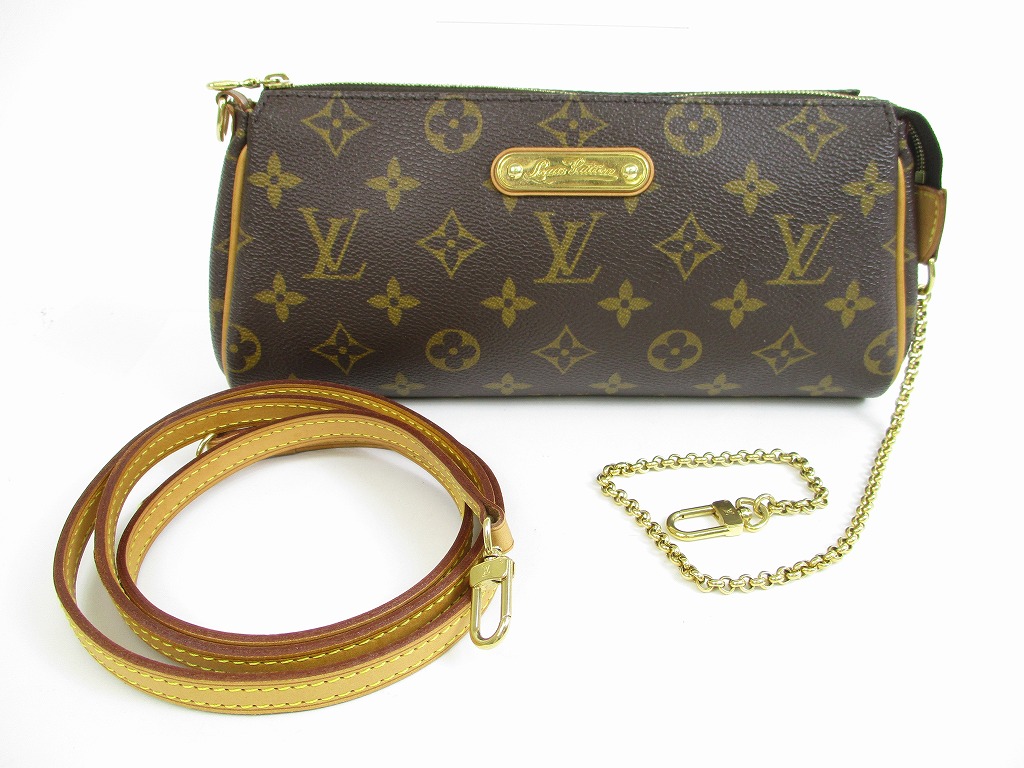 LOUIS VUITTON Monogram Leather Brown Cross-body Bag Eva Pouch w/Strap #5664 - Authentic Brand ...