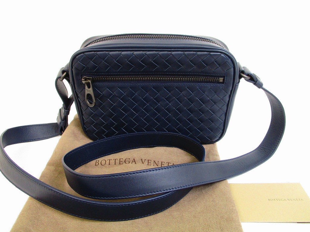 BOTTEGA VENETA Intrecciato Leather Navy Blue Cross-body Bag Purse #5989 - Authentic Brand Shop ...