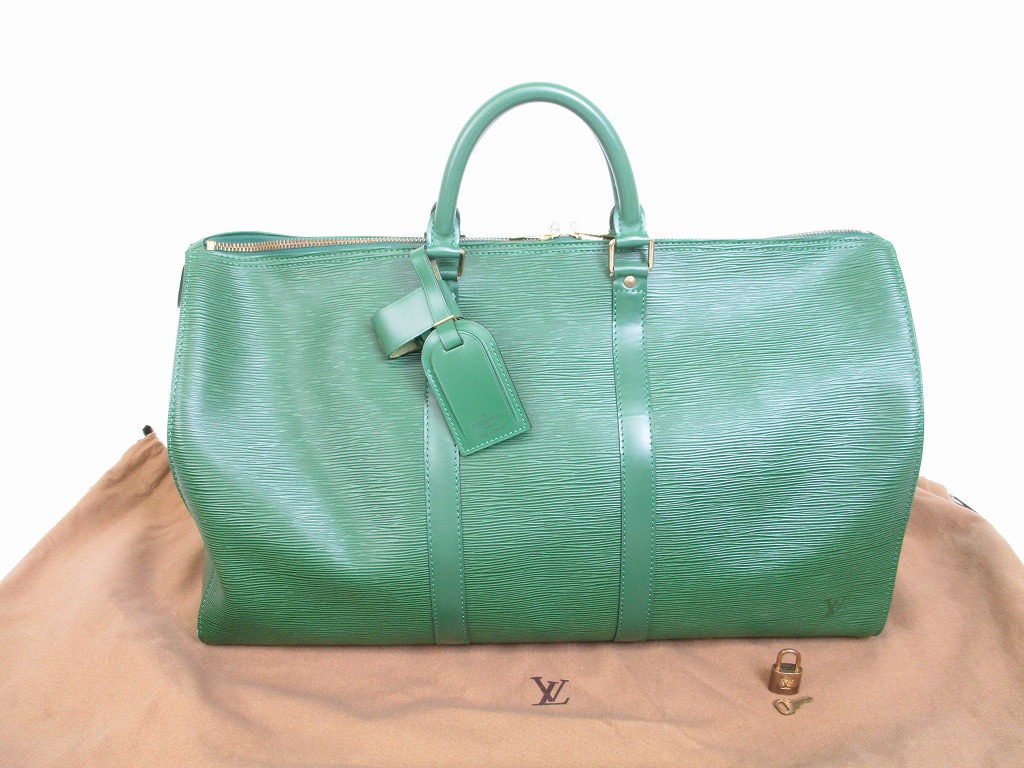 LOUIS VUITTON Epi Leather Green Duffle&Gym Bag Hand Bag Keepall 50 #6062 - Authentic Brand Shop ...