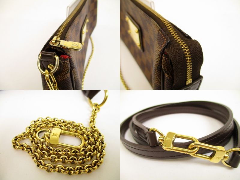 LOUIS VUITTON Damier Leather Brown Evening Bag Crossbody Bag Eva w/Strap #6136 - Authentic Brand ...