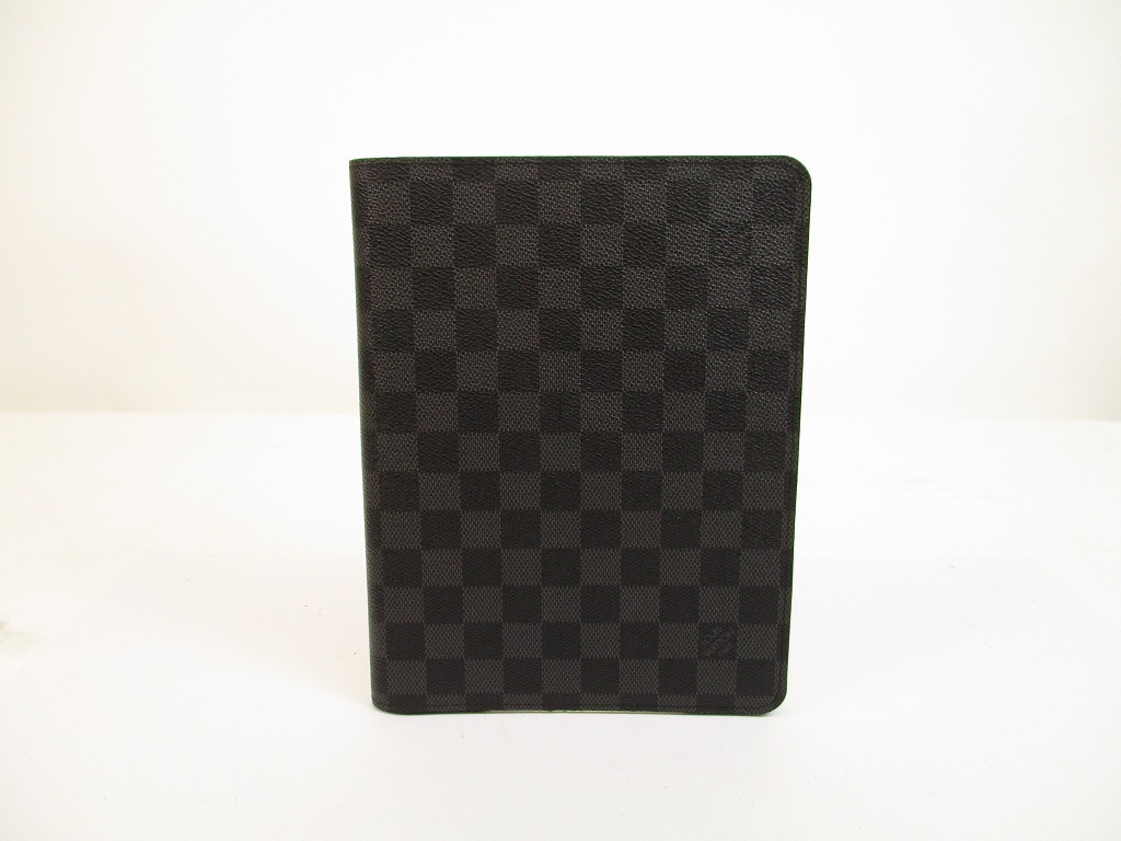 LOUIS VUITTON Graphite Leather Notebook Holders Desk Agenda Cover A5 #6153 - Authentic Brand ...