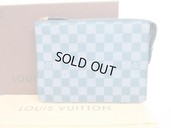 Photo1: LOUIS VUITTON Damier Couleur Element Cyan Clutch Bag Pouch Pochette #4006