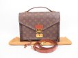 Photo1: LOUIS VUITTON Monogram Leather Brown Hand Bag Monceau With Strap #4011 (1)