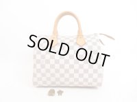 LOUIS VUITTON Damier Azur Leather White Hand Bag Purse Speedy25 #4055