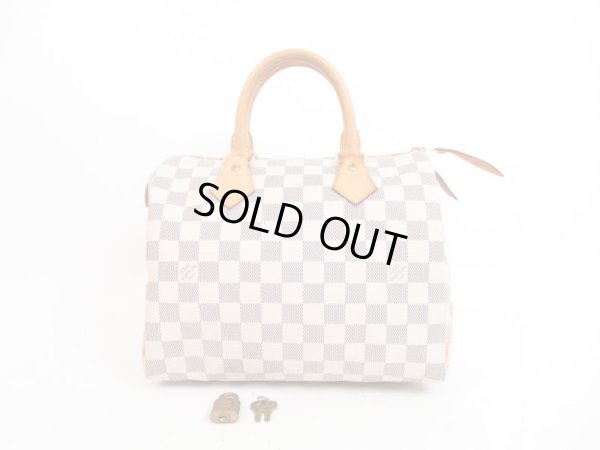 Photo1: LOUIS VUITTON Damier Azur Leather White Hand Bag Purse Speedy25 #4055