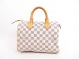 Photo2: LOUIS VUITTON Damier Azur Leather White Hand Bag Purse Speedy25 #4055 (2)