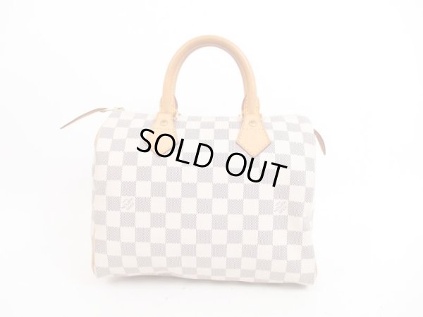 Photo2: LOUIS VUITTON Damier Azur Leather White Hand Bag Purse Speedy25 #4055