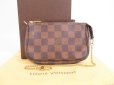 Photo1: LOUIS VUITTON Damier Leather Brown Chain Pouch Accessories Pouch #4087 (1)