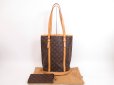 Photo1: LOUIS VUITTON Monogram Leather Brown Tote Bag Bucket GM w/Pouch #4104 (1)