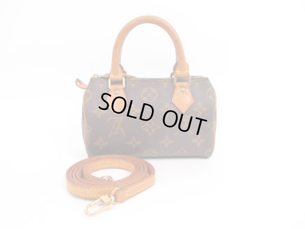 Photo1: LOUIS VUITTON Monogram Leather Brown Hand Bag Mini Speedy w/Strap #4268