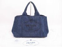 PRADA Canapa Denim Blue Tote Bag Hand Bag Purse #4363