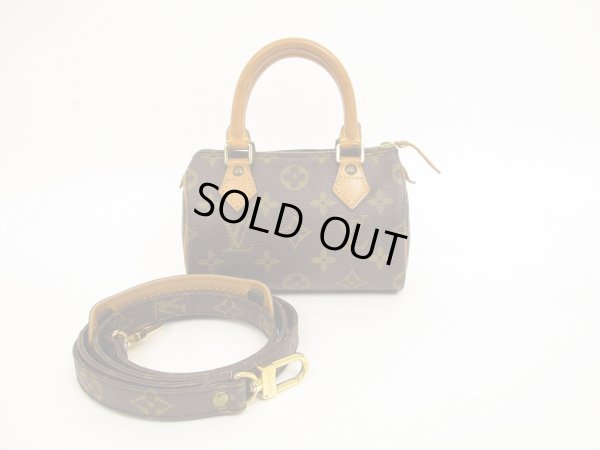 Photo1: LOUIS VUITTON Monogram Leather Brown Hand Bag Mini Speedy w/Strap #4452