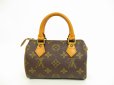 Photo2: LOUIS VUITTON Monogram Leather Brown Hand Bag Mini Speedy w/Strap #4452 (2)