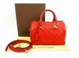 Photo1: LOUIS VUITTON Leather Empreinte Red Hand Bag Speedy 25 Bandouliere #4460 (1)