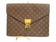 Photo1: LOUIS VUITTON Monogram Leather Brown Clutch Bag Document Case #4484 (1)