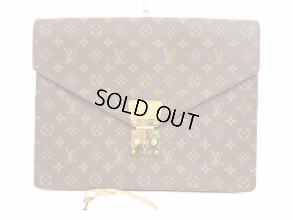 Photo1: LOUIS VUITTON Monogram Leather Brown Clutch Bag Document Case #4484