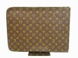 Photo2: LOUIS VUITTON Monogram Leather Brown Clutch Bag Document Case Purse #4486 (2)