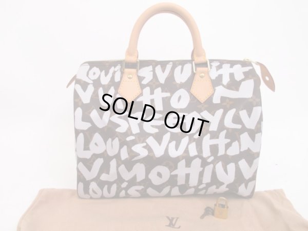 Photo1: LOUIS VUITTON Monogram Leather Graffiti White Hand Bag Speedy30 #4506