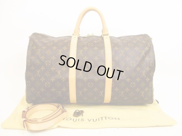 Photo1: LOUIS VUITTON Monogram Leather Brown Gym Bag Keepall 50 Bandouliere #4524