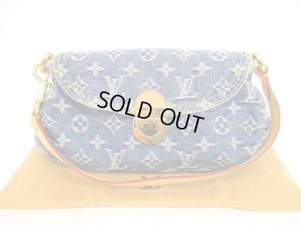 Photo1: LOUIS VUITTON Monogram Denim Blue Shoulder Bag Pouch Mini Pleaty #4599