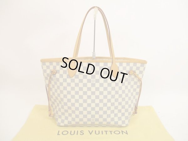 Photo1: LOUIS VUITTON Azur Leather White Tote&Shoppers Bag Neverfull MM #4694