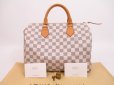 Photo1: LOUIS VUITTON Damier Azur Leather White Hand Bag Purse Speedy30 #4737 (1)