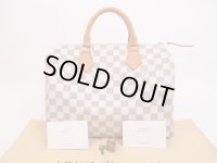 LOUIS VUITTON Damier Azur Leather White Hand Bag Purse Speedy30 #4737