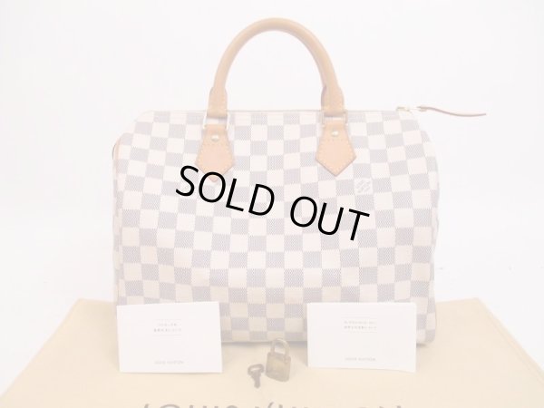 Photo1: LOUIS VUITTON Damier Azur Leather White Hand Bag Purse Speedy30 #4737