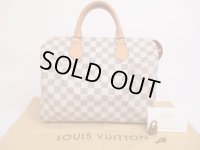 LOUIS VUITTON Damier Azur Leather White Hand Bag Purse Speedy30 #4808