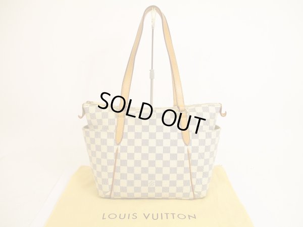 Photo1: LOUIS VUITTON Damier Azur White Leather Shoppers Bag Purse Totally PM #4860