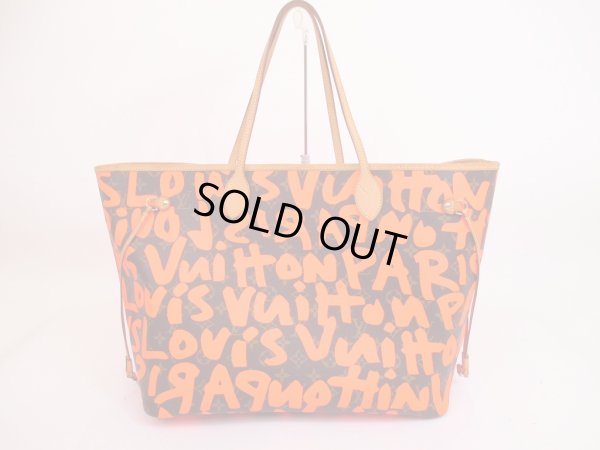 Photo1: LOUIS VUITTON Graffiti Monogram Leather Orenge Tote Bag Neverfull #4884