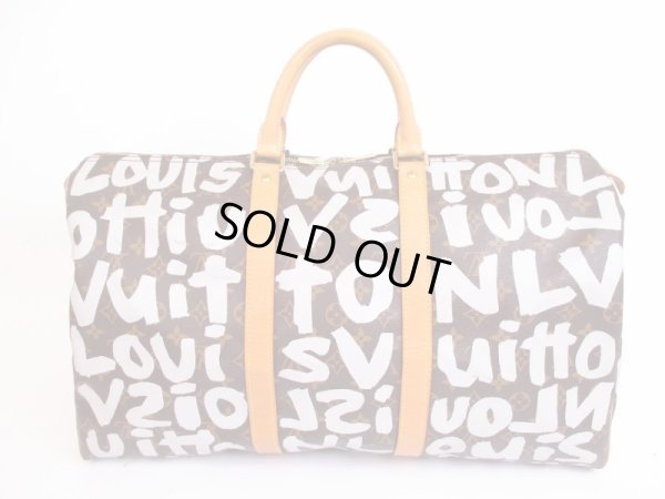 Photo1: LOUIS VUITTON Monogram Leather Graffiti White Boston Bag Keepall 50 #4885