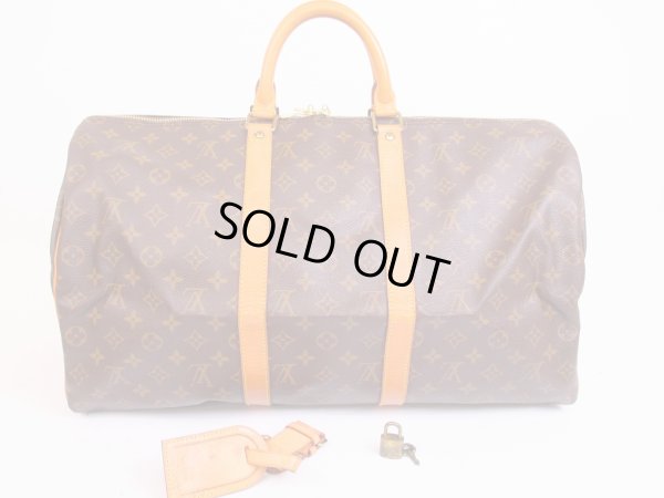 Photo1: LOUIS VUITTON Monogram Leather Brown Duffle&Gym Bag Keepall 50 #4907