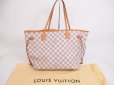 Photo1: LOUIS VUITTON Azur Leather White Tote&Shoppers Bag Neverfull MM #4923 (1)