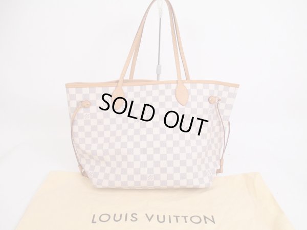 Photo1: LOUIS VUITTON Azur Leather White Tote&Shoppers Bag Neverfull MM #4923