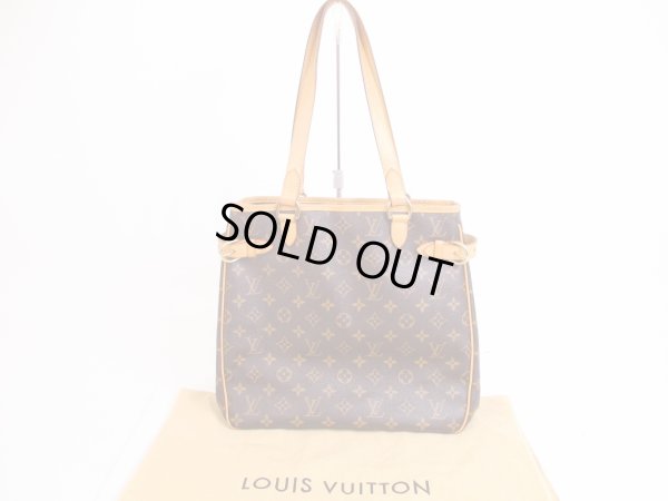 Photo1: LOUIS VUITTON Monogram Leather Brown Tote Bag Batignolles Vertical #4989