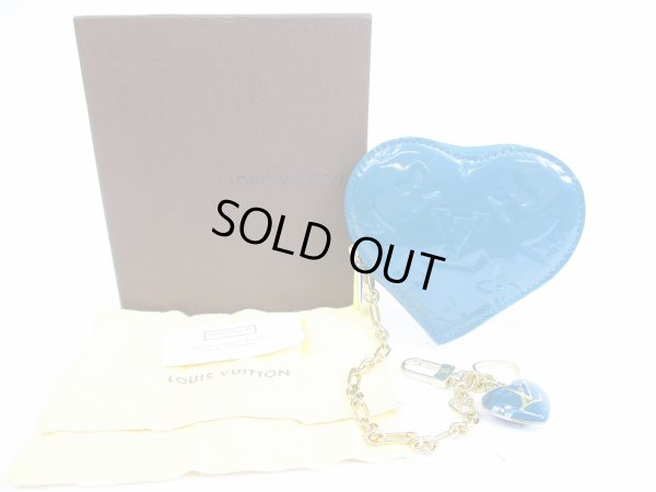 Photo1: LOUIS VUITTON Vernis Patent Leather Blue Heart Coin Case Purse #5102