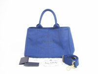 PRADA Denim Blue Tote Bag Hand Bag Purse Canapa w/Strap #5243