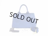 PRADA Denim Blue Tote Bag Hand Bag Purse Canapa w/Strap #5243