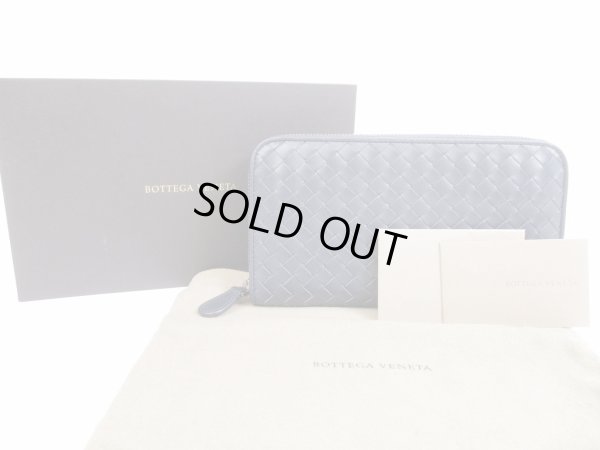 Photo1: BOTTEGA VENETA Intrecciato Leather Navy Blue Round Zip Wallet Purse #5344