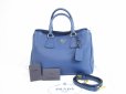 Photo1: PRADA VITELO DAINO Leather Blue Tote&Shoppers Bag w/Strap #5383 (1)